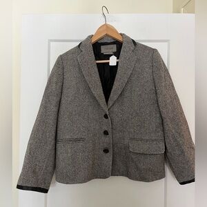 NWT Jaeger 💯 Felted Wool Black White Herringbone Boxy Single Breasted Jacket 10